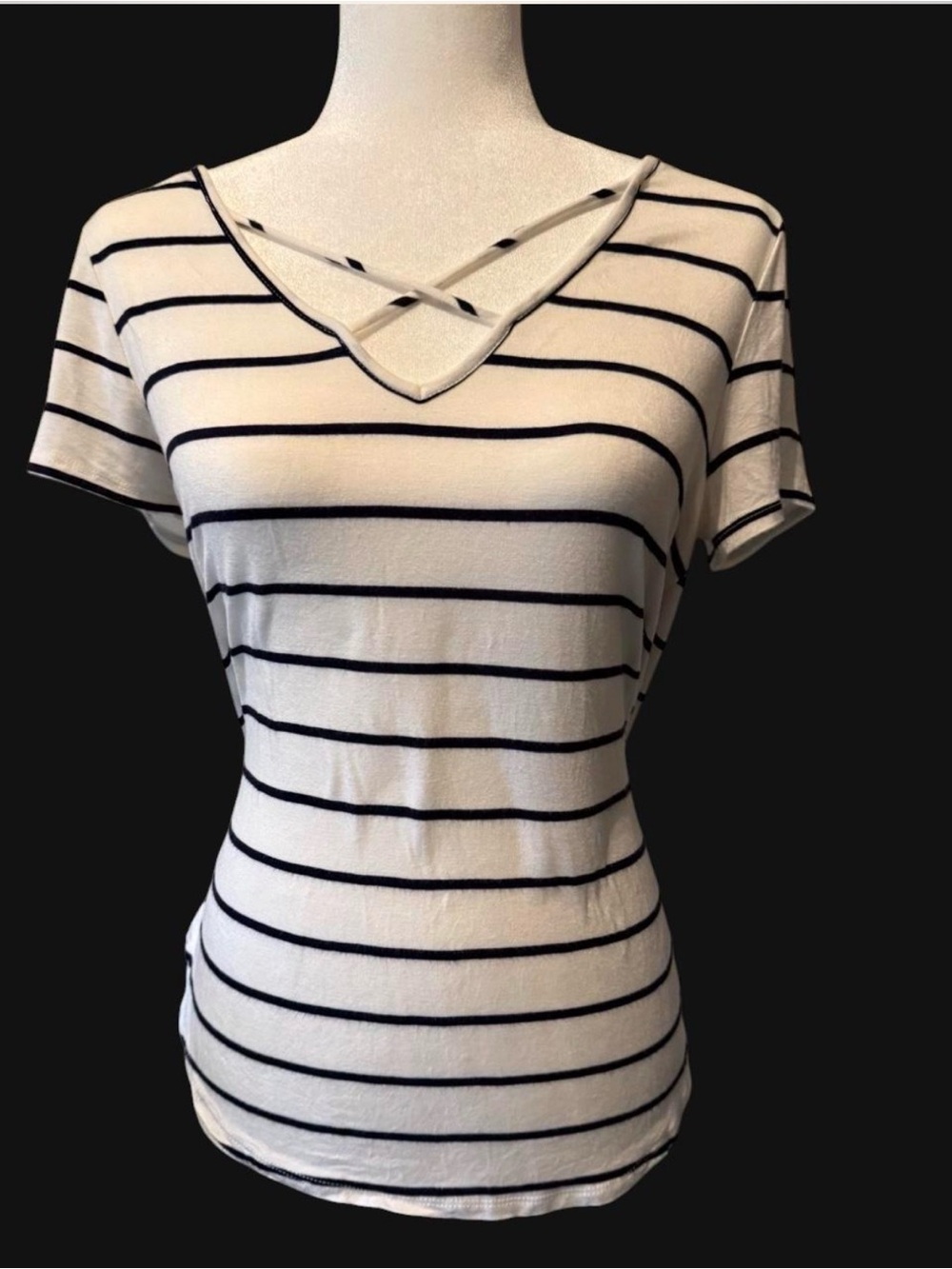 Emory Park Dark Navy Striped and Cream Women's Top